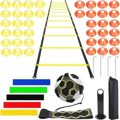 Productafbeelding van Famanu trainingsset voor snelheid en behendigheid - 6 meter coördinatietraining, 40 kegels, kicktrainer en fitnessbanden