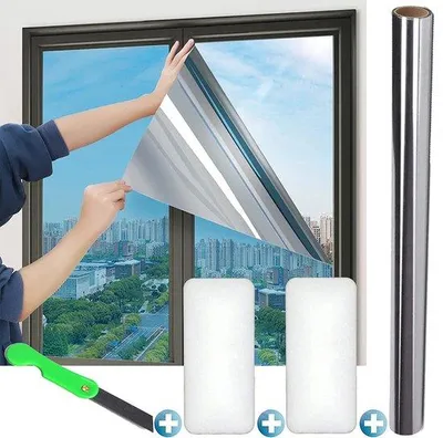 Productafbeelding van Unyqoos® raamfolie zilver – enkelzijdig reflecterende spiegelfolie, zelfklevend, privacybescherming & zonbescherming, warmte-isolerend, UV-bescherming, 45x200 cm
