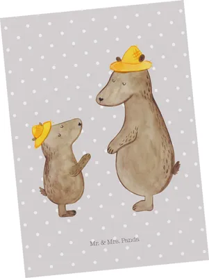 Produktbild von Mr. & Mrs. Panda Postkarte Bären mit Hut - Grau Pastell - Geschenk, Postkarten, Ansichtskarte, Paps, Muttertag, bildkarte, Vatertag, Bär, Papi, Ansichtskarten