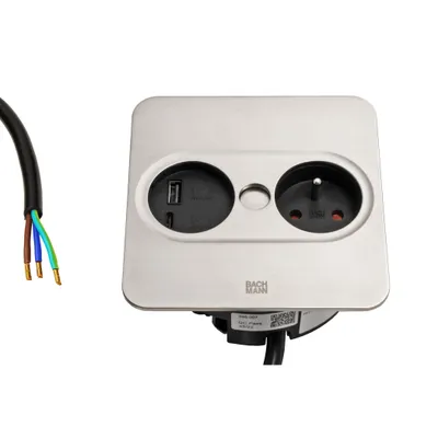 Obrázek produktu pro Bachmann 946.007, Type E + USB A + USB C, Do stolu, 4 cm, Stůl, Nerezová ocel, Kov, Plast