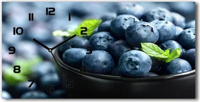 Produktbild von Wanduhr aus Glas – 60x30 cm - Glasbild - Glasuhr - Gehärtetes Glas - schwarze-zeiger - Blaubeeren
