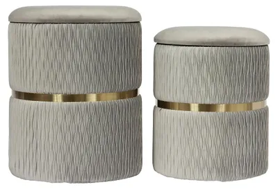 Immagine prodotto di Set di 2 pouf contenitori Milas in velluto grigio