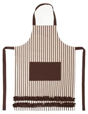 Zdjęcie produktu dla HOMLA Fartuch kuchenny DAVIO bawełniany w brązowe paski z falbaną 60x80 cm