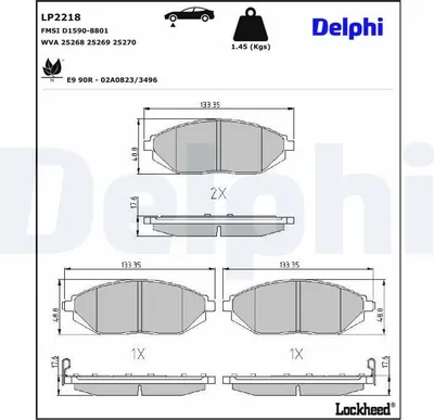 Image de Jeu de garnitures de frein, frein à disque DELPHI LP2218