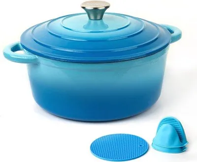Immagine prodotto di Pentola in ghisa da 2,5 L, robusta, blu, con coperchio