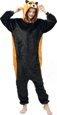 Produktbild von Katara 1744 - Roter Panda orange/schwarz M (155-165cm), Jumpsuit, Onesie, Karneval, Overall, Party, Karnevals-Kostüm, Verkleidung zum Fasching, Schlafanzug, Hausanzug, Jogginganzug, Cosplay, Tierkostüm für Erwachsene