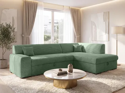 Produktbild von AX LIVING Eckschlafcouch mit Bettkasten Lucera 260 cm Salbeigrün R