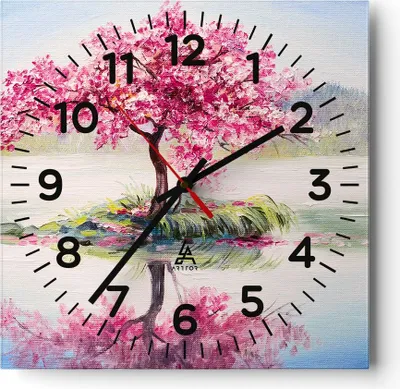 Produktbild von Wanduhr - Quadrat - Glasuhr - Baum Abstraktion - 40x40cm - Schleichendes Uhrwerk - Lautlos - zum Aufhängen bereit - Dekoration Modern - Wanddekoration aus Glas - C4AC40x40-3805