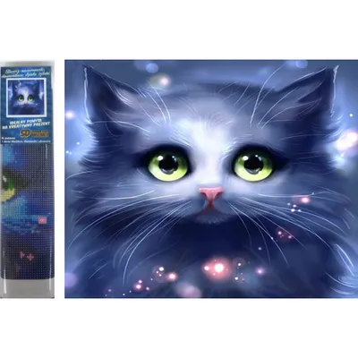 Imagen del producto de MOSAICO DE DIAMANTES, GATO DE PELUCHE GRIS, 30x40 cm. Creativo