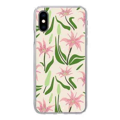 Produktbild von MuchoWow® Handyhülle Schutzhülle Hülle für iPhone X Blume - Rosa - Blatt Silikon Softcase Handy Hülle - Handyhülle