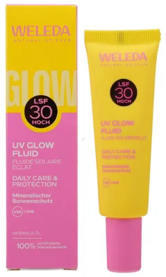 Produktbild von Weleda UV Glow Fluid LSF 30 30ml, Sonnenschutzmittel, Gesicht, Tube, Schutz, Aufhellend, Feuchtigkeitsspendend, Nährend, Jeder Hauttyp, Empflindliche Haut, 30 ml