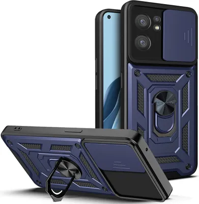 Produktbild von OPPO Reno7 5G Hülle mit Ring Ständer Halter Dia Kameraschutz TPU PC Schutzhülle für OPPO Reno7 5G Blau