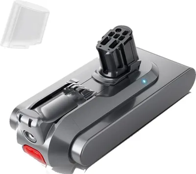 A vacuum cleaner battery pack and a clear plastic cover.