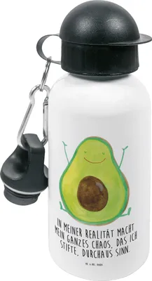 Produktbild von Mr. & Mrs. Panda Trinkflasche Avocado Glücklich - Weiß - Geschenk, für den Kindergarten, Wasserflasche, Frucht, outdoor, Kinder, Getränkeflasche, Chaos