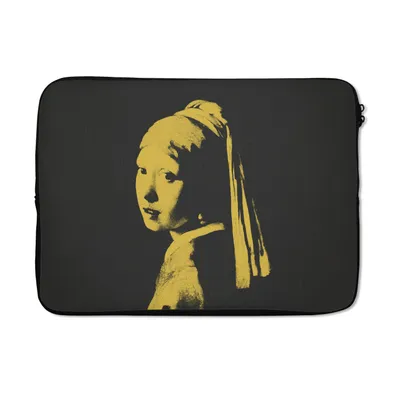 Produktbild von MuchoWow® Laptop Hülle 13 Zoll Mädchen mit Perlenohrring - Vermeer - Schwarz - Gelb Laptoptasche - Laptophülle - Sleeve - Rundumschutz