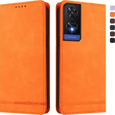 Image de Etui pour TCL 505, étui rétro en cuirPolyuréthaneavec support et fentes pour cartes Orange