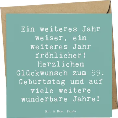 Produktbild von Mr. & Mrs. Panda Grußkarte Spruch 99. Geburtstag Freude - Meeresbrise - Geschenk, anlasskarte, doppelkarte, Lebensjahre feiern, Alter, faltkarte, Weisheit, Lebensfreude
