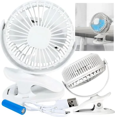 Produktbild von LED-Ventilator-Clip Stehpult weiß beleuchteter USB-Ventilator