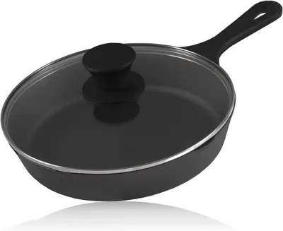Produktbild von Gusseiserne Grillpfanne mit Glasdeckel – 19 cm hitzebeständige Steakpfanne