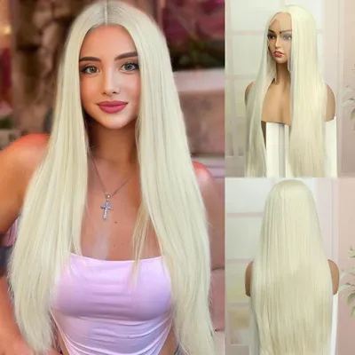 Produktbild von Synthetische Perücke mit Spitzefront – Platinblond, 24 Zoll
