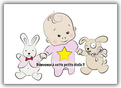 Produktbild von Süße französische Babykarte (Mädchen) Baby Girl und Stofftiere