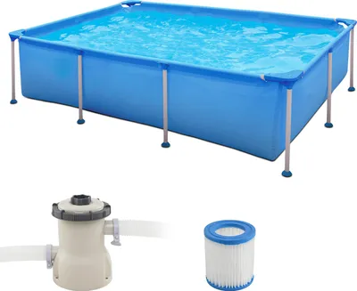 Produktbild von COSTWAY Pool-Set mit Filterpumpe, 258 x 179 cm, Aufstellpool rechteckig, Swimmingpool Komplettset, Swimming Pool für Garten