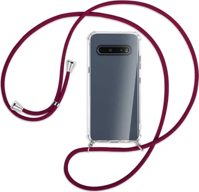 Produktbild von Handykette Backcover-Schutzhülle mit Band (Metall silberfarben) für LG V60 ThinQ - dunkelrot