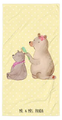 Produktbild von Mr. & Mrs. Panda Strandtuch Bär Kind - Gelb Pastell - Geschenk, Familie, Muttertag, Handtuch, Frotteehandtuch, Reisehandtuch, Tochter, Mutter, Duschtuch