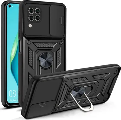 Produktbild von Huawei P40 Lite Hülle mit 360° Drehbarer Magnetische Ring Ständer Halter Dia Kameraschutz TPU Bumper Silikon Schutzhülle für Huawei P40 Lite Schwarz