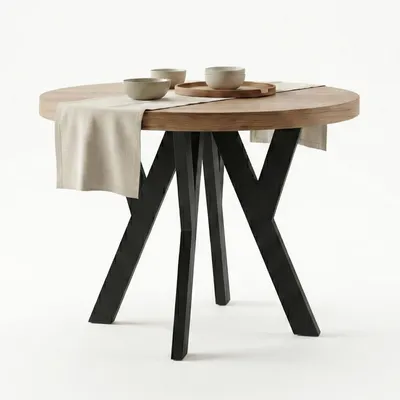 Produktbild von Dekori Runder Ausziehbarer Esstisch für Esszimmer, Wohnzimmer PERO, Loft-Stil, Durchmesser: 90 / 140 cm, Farbe: Eiche Craft Golden / Schwarz