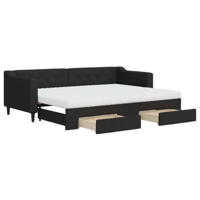 Image de Lit de jour avec gigogne et tiroirs noir 80x200 cm tissu