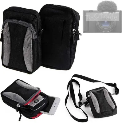 Produktbild von K-S-Trade Fototasche kompatibel mit Sony ZV-1 II Gürtel-Tasche Holster Umhänge Tasche Kameratasche, schwarz-grau Brust-Beutel Brust-Tasche