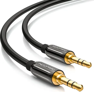 Produktbild von deleyCON 0,5m Klinkenkabel 3,5mm AUX Kabel Stereo Audio Kabel Klinkenstecker gerade für PC Laptop Smartphone uvm. Schwarz