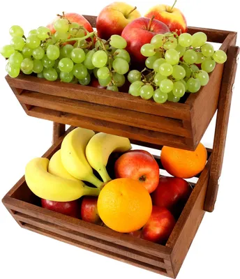 Produktbild von Obstschale aus Buchenholz - Servierschale und Obstschale - Verkaufsstand für Obst - 2 Etagen - geeignet für Gemüse und Obst - natürliche dunkle Obstschale