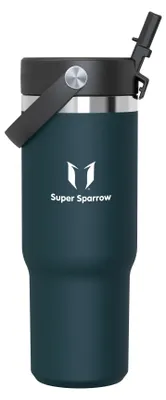 Immagine prodotto di Bottiglia termica in acciaio inossidabile Sparrow - Termos con coperchio dotato di cannuccia flessibile - 900 ml - Senza BPA - Tazza termica e thermos a prova di perdite - Compatibile con i portabicchieri standard delle auto