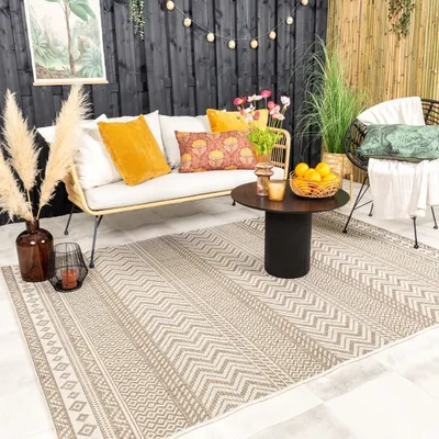 Produktbild von In- & Outdoor Jute Teppich - Nomad Aztec Creme - 80x150cm - Boho, Industrielle, Ländlich, Skandinavisch - Wohnzimmer, Esszimmer, Balkon, Garten / Terrasse -  FRAAI | Home & Living