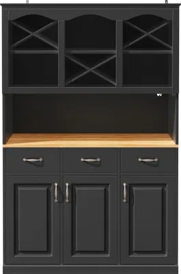 Produktbild von Flieks Küche Hochschrank mit Led, Küchenbuffet Buffetschrank mit Schubladen und offenen Staufächern, 120x40x180 cm, Schwarz