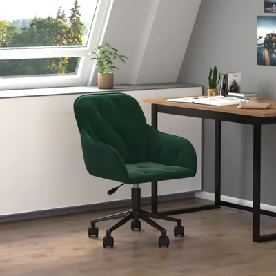 Image de The Living Store Chaise de bureau pivotante vert foncé velours