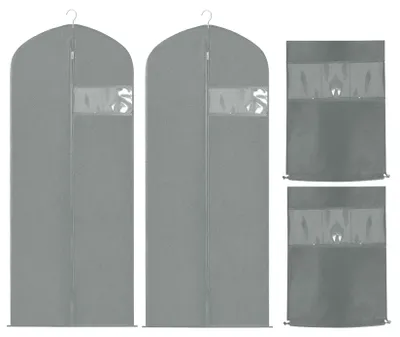 Produktbild von 2 Kleidersäcke & 2 Schuhbeutel – mottensicher mit Reißverschluss – zur Aufbewahrung von Anzügen, Kleidung und Hemden – Grau – 120 cm x 60 cm