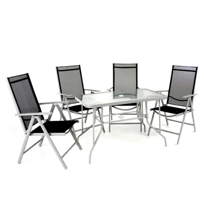 Produktbild von VCM 5-tlg. Set Gartenmöbelset | Klappstühle | Gartengarnitur | Glastisch | Sitzgruppe | Garten-Set