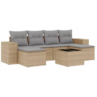 Produktbild von vidaXL 7-tlg. Garten-Sofagarnitur mit Kissen Beige Poly Rattan