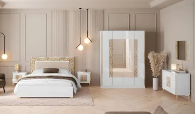 Produktbild von Schlafzimmer Set Luxus Komplettes Bett 2x Nachttisch Kleiderschrank 6tlg Möbel