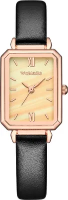 Produktbild von Elegante Rectangle Uhr für Damen – Goldene Kunstlederarmbanduhr KP12421