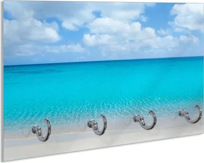 Produktbild von Wallario Schlüsselbrett aus Glas, Motiv: Sandstrand und blaues Meer, 30 x 20 cm mit 4 Haken