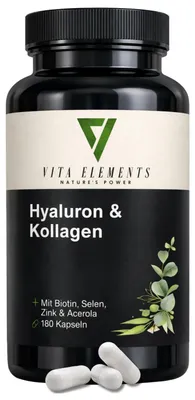 Produktbild von Vita Elements Hyaluronsäure Kollagen 180 Kapseln Collagen Hyaluron Haut Nahrungsergänzungsmittel