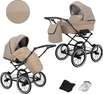 Image de Kunert Romantic 2in1 poussette éco-cuir en brun/cappuccino et cadre noir avec AIR Wheels