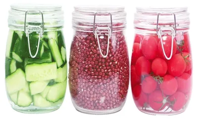 Immagine prodotto di Barattoli di vetro trasparenti con coperchi a chiusura ermetica per la conservazione degli alimenti (set da 3)
