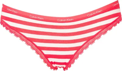 Obrázek produktu pro CALVIN KLEIN dámské elastické bavlněné kalhotky s viditelným logem a elastickým klínem spodní prádlo QP1503O, FAU Rainer stripe pink, M, 95% bavlna,5% Elastan
