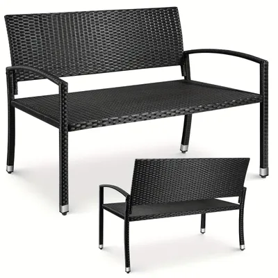 Image de Banc de jardin en rotin, résistant aux intempéries, dimensions 122x62x90 cm, pour 2 personnes, couleur gris