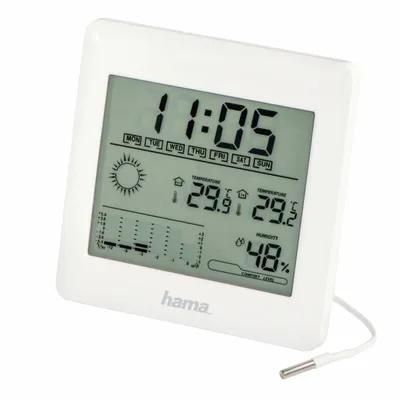 Produktbild von Hama EWSC-100, Weiß, Innen-Hygrometer, Innen-Thermometer, Außen-Thermometer, 20 - 99%, -10 - 60 °C, -30 - 60 °C, Akku